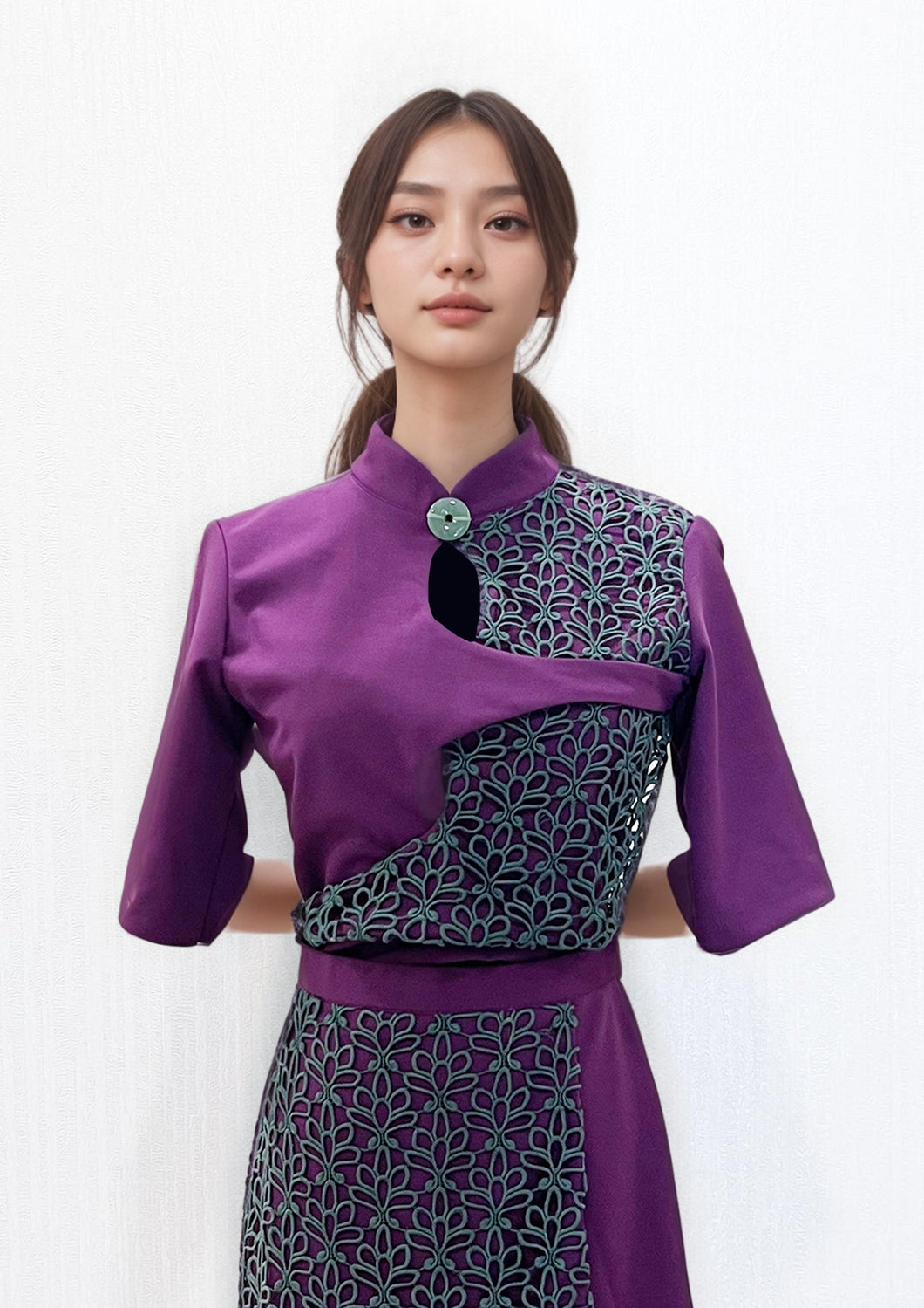 Mandarin Collar Cut Out Top