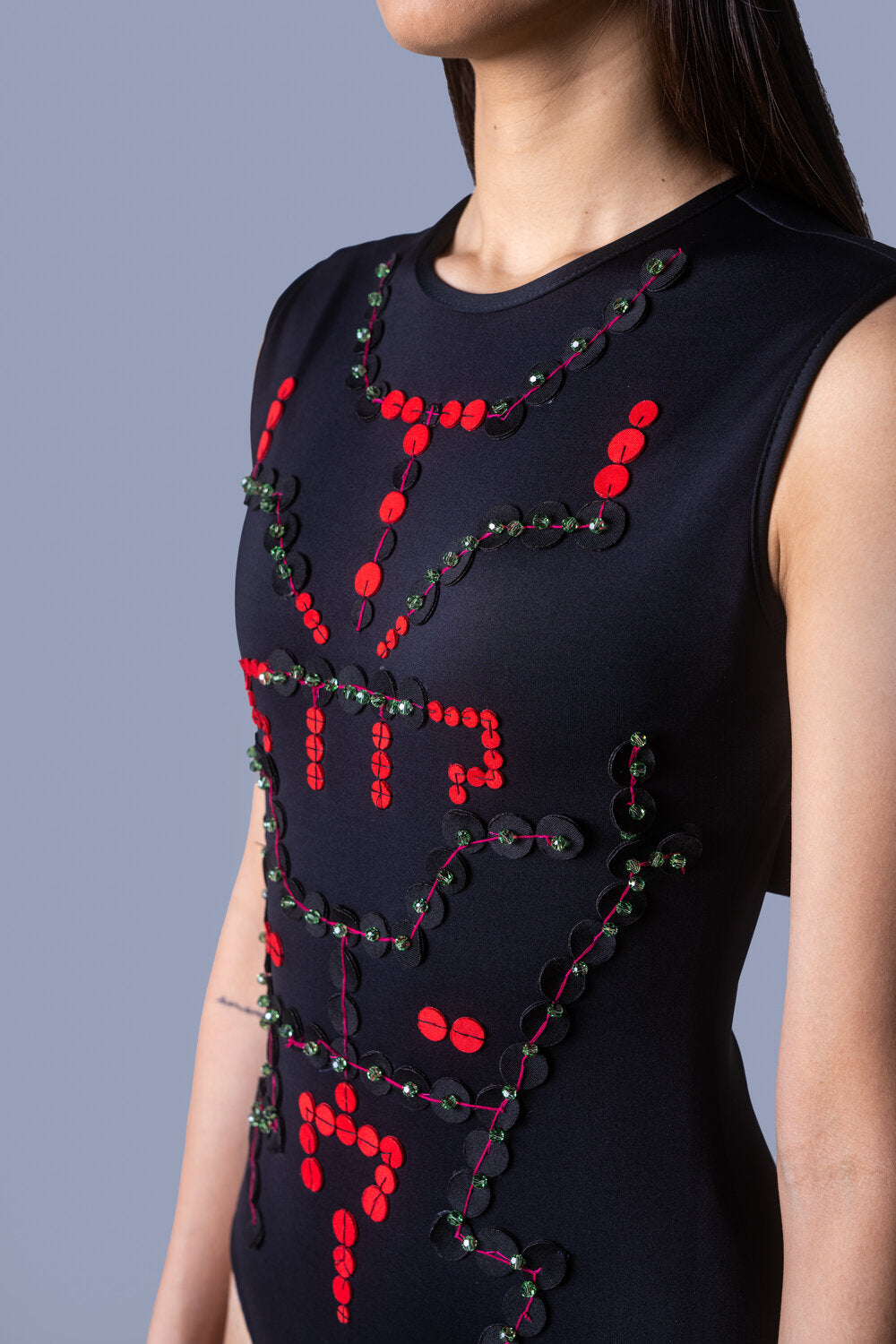 Bodysuit Embellished with Swarovski Crystals and Laser Cut Panels